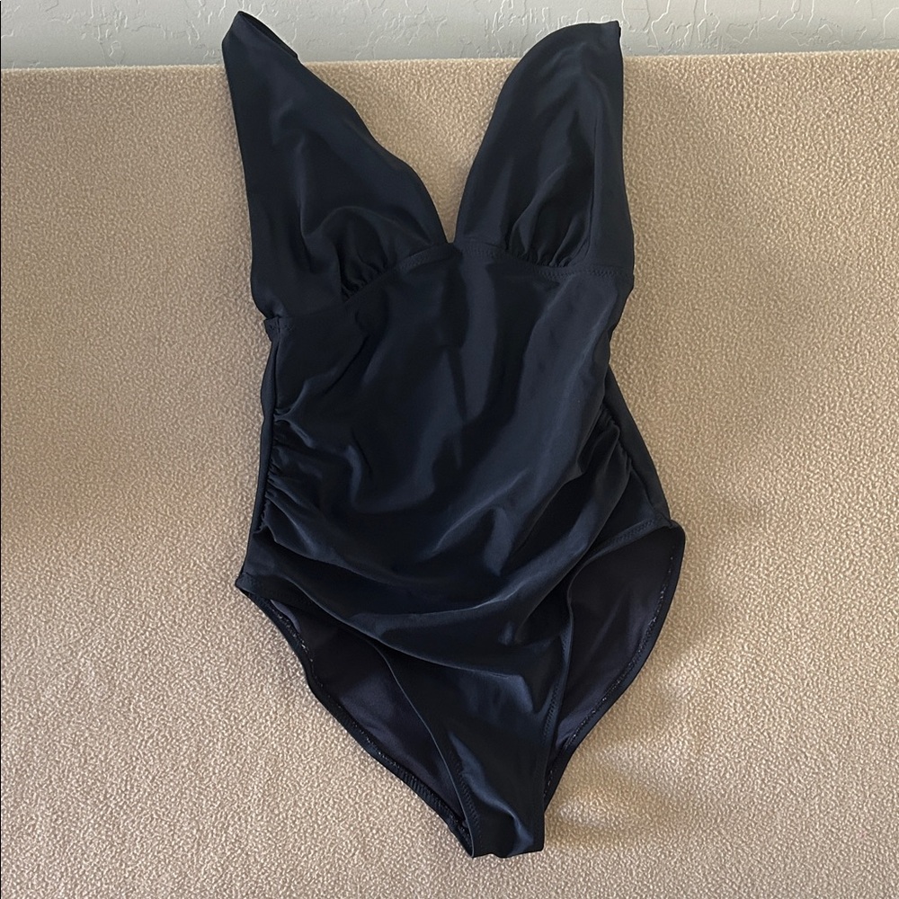 Black One-Piece Swimsuit - Deep V-neck - Adjustable Straps
